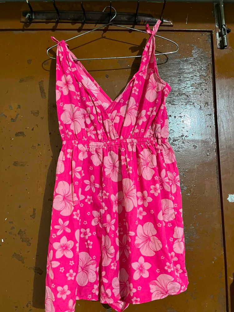 Vibrant Pink Floral Mini Dress