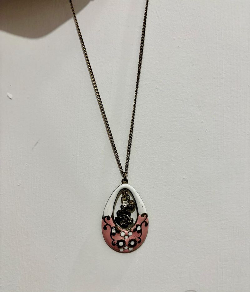 Charming Pink Floral Teardrop Pendant Necklace