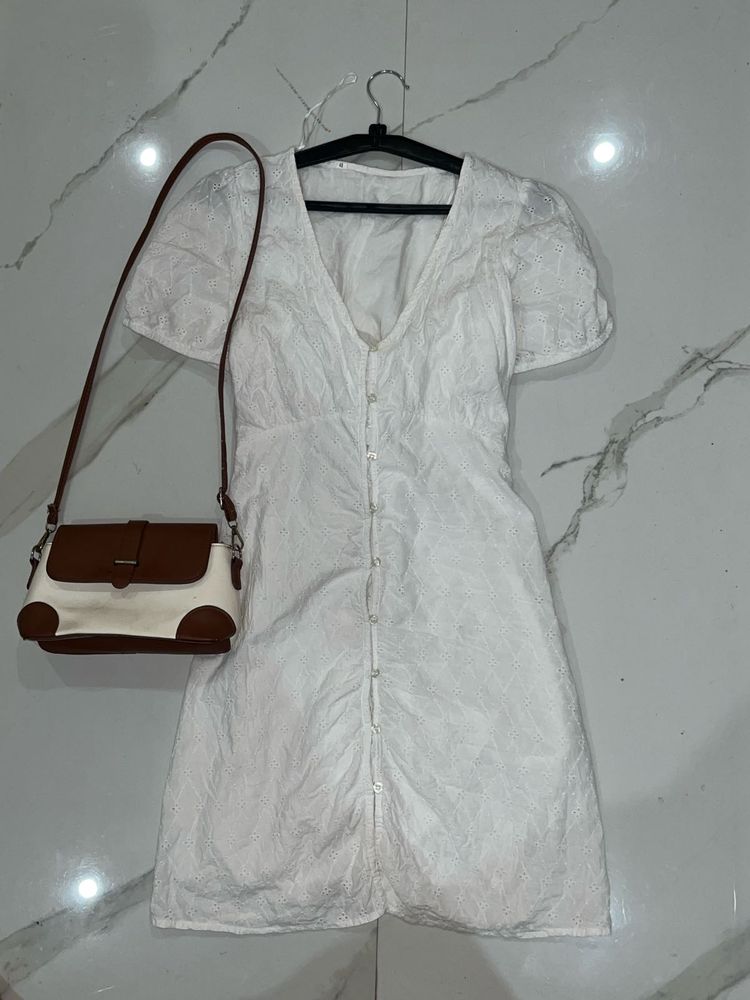 Chic White Button-Up Mini Dress