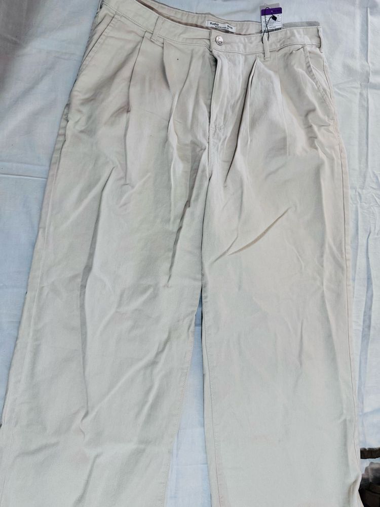 Cream Wide-Leg Trousers