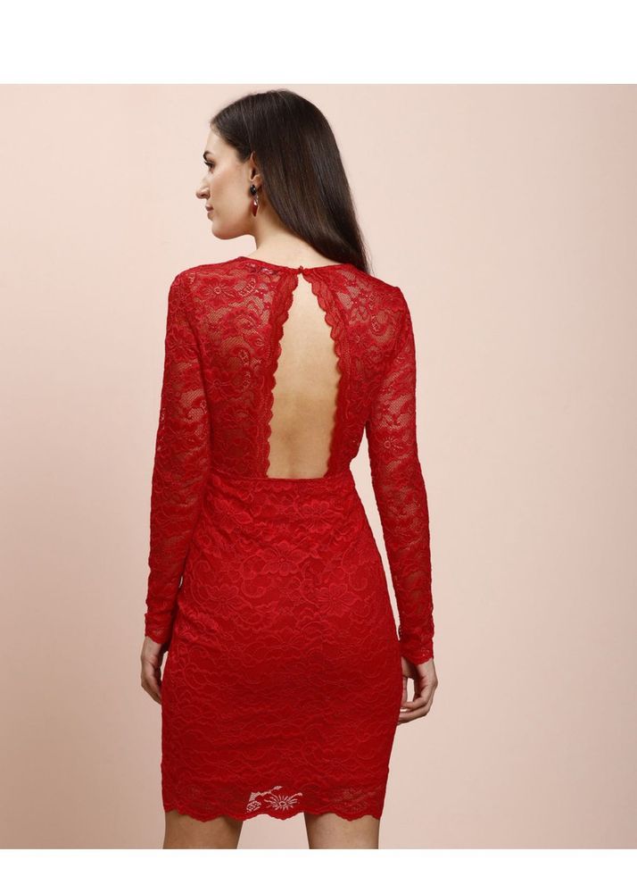 Red Lace Long Sleeve Mini Dress