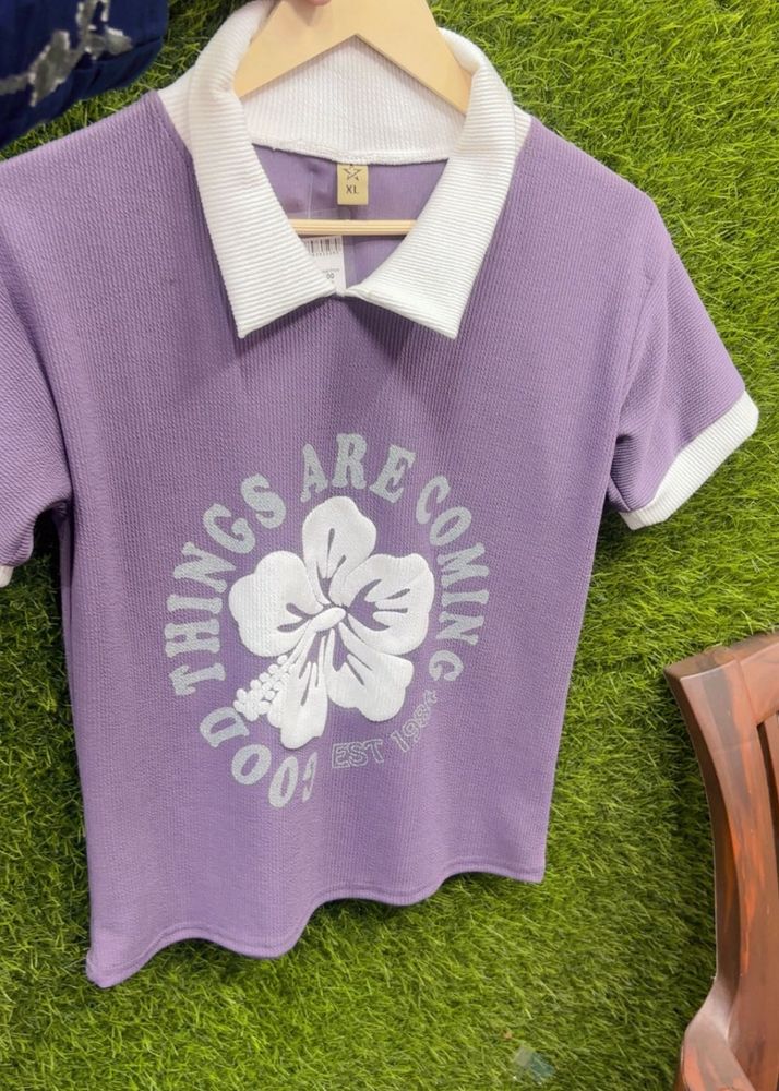Purple Collared Graphic T-Shirt