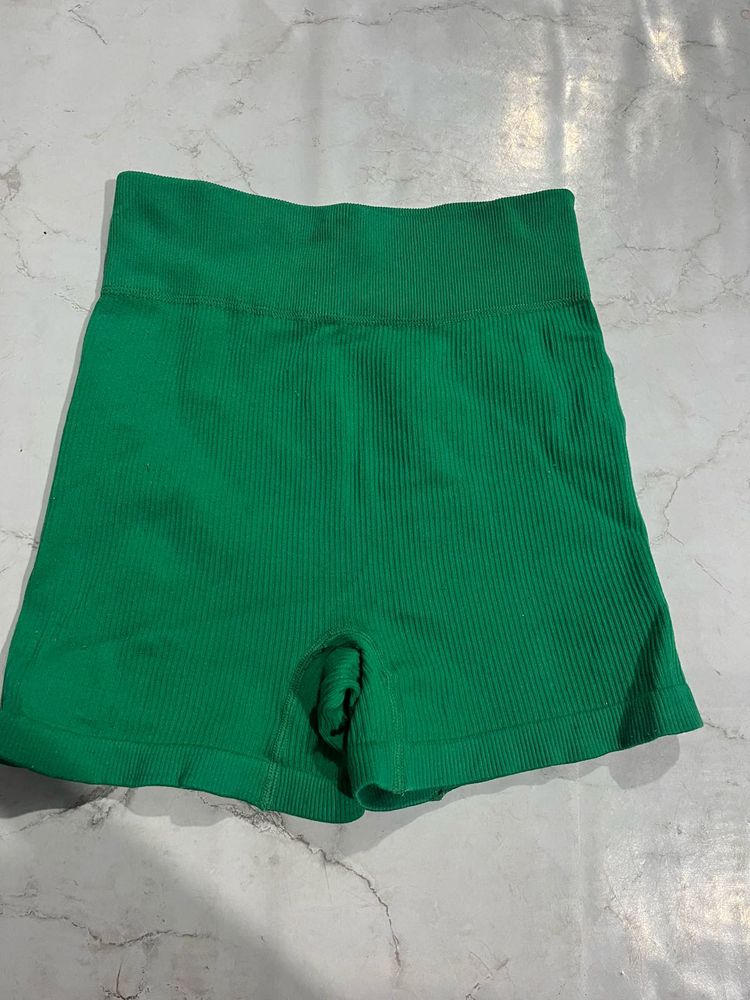 Green Ribbed Seamless Shorts