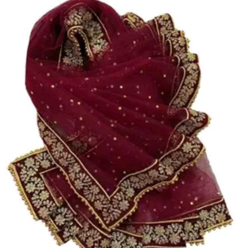 Red Embroidered  Dupatta with Heavy Border