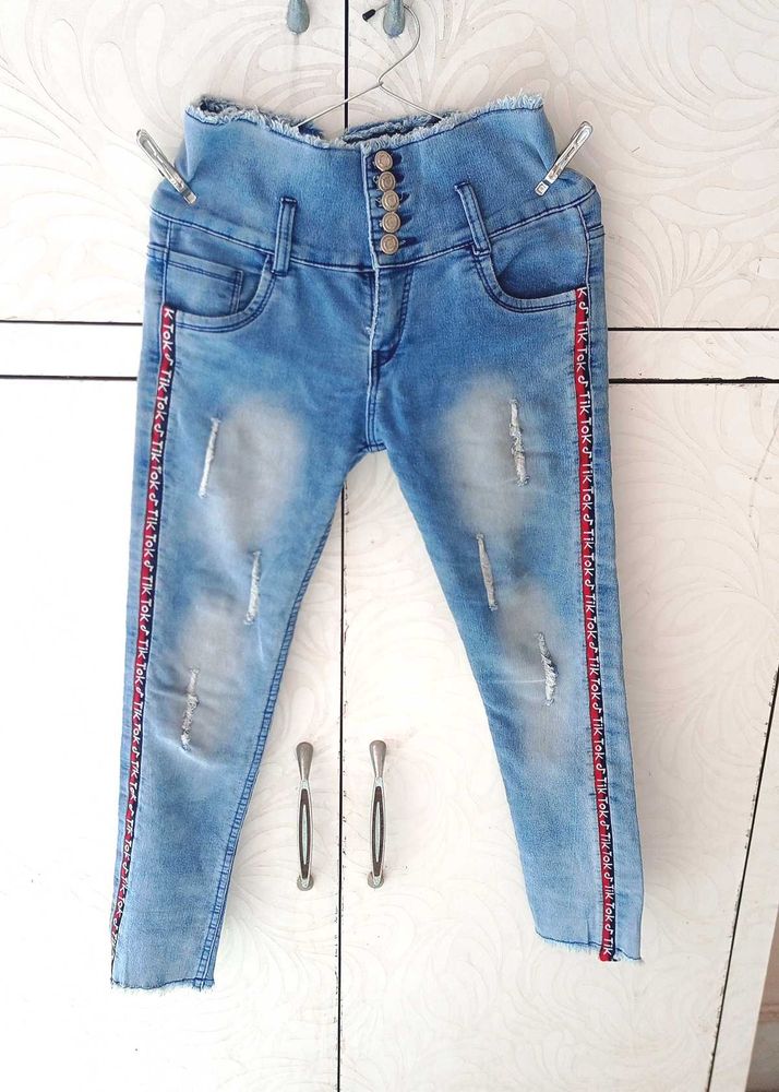 Trendy High Waist Ripped Jeans