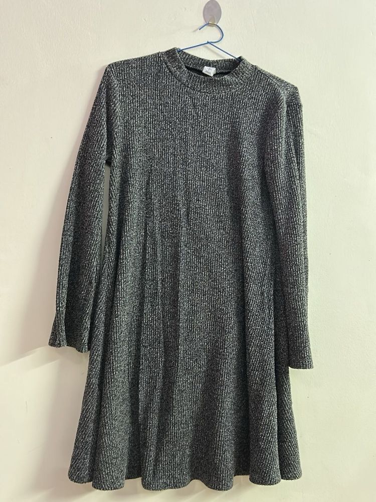 Gray Long Sleeve Mini Dress