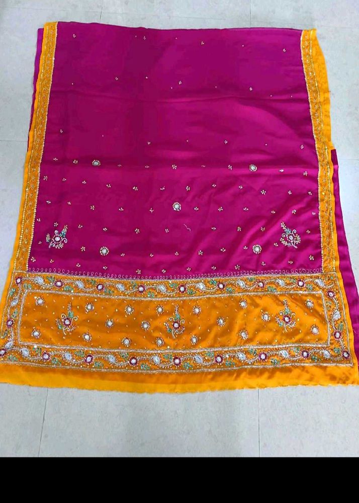 Stunning Embroidered Pink and Yellow saree