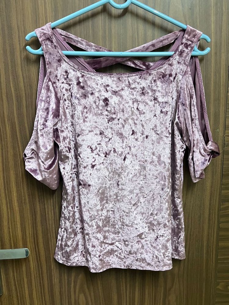 Crushed Velvet Cold Shoulder Top