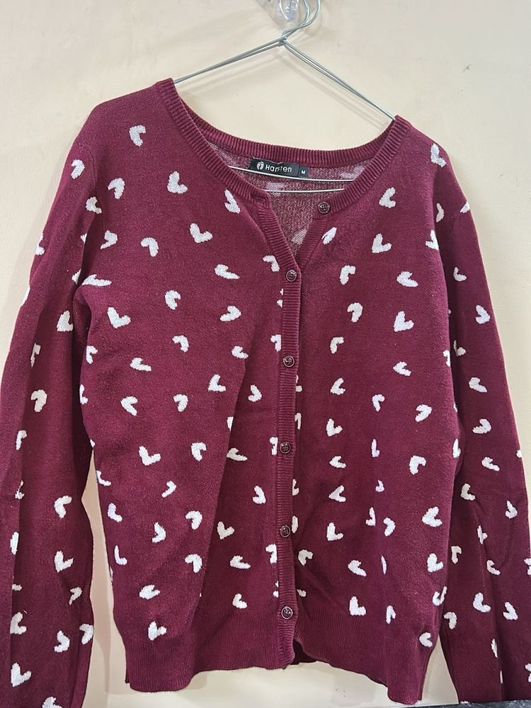 Heart Patterned Knit Cardigan