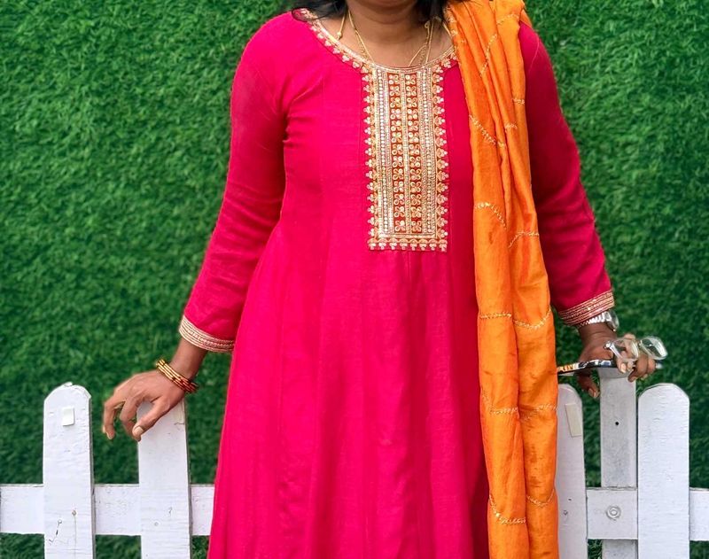 Elegant Pink Kurta with Orange Dupatta