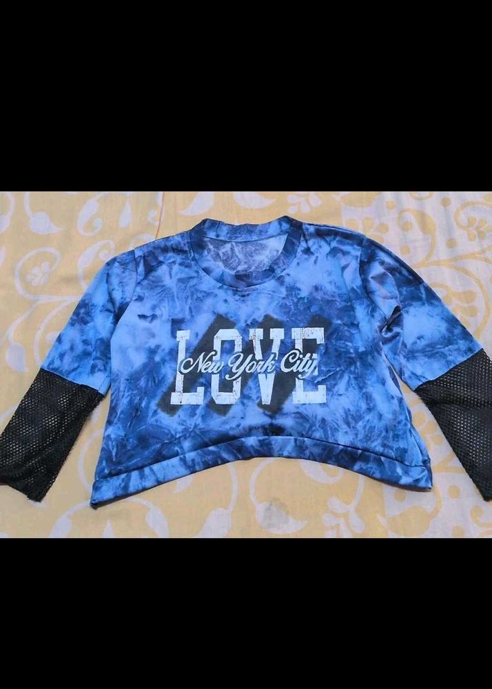 Blue Tie-Dye Crop Top