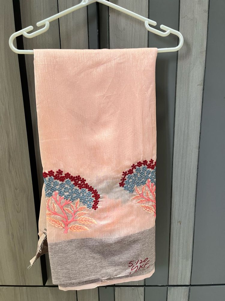 Elegant Peach Embroidered Saree