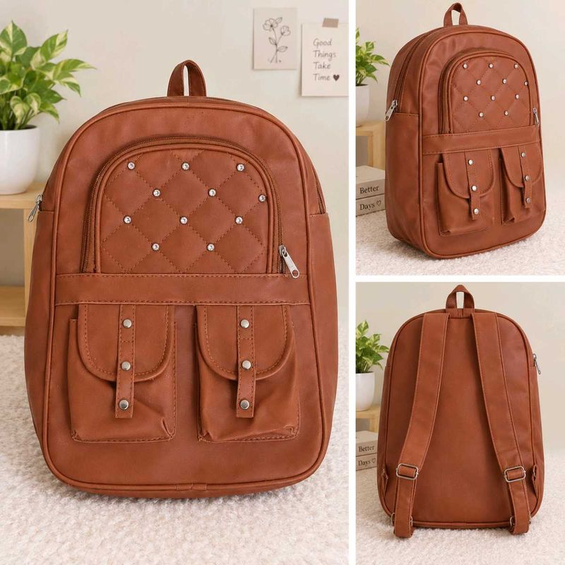Stylish Brown Rhinestone Backpack