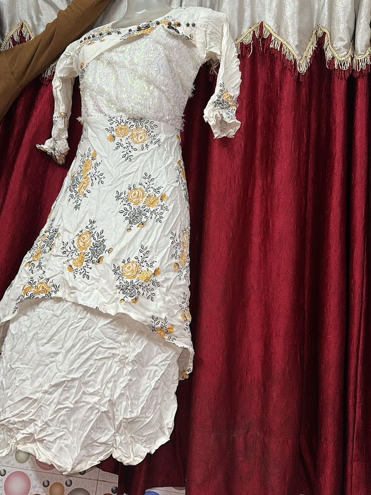 White Floral Print Gown
