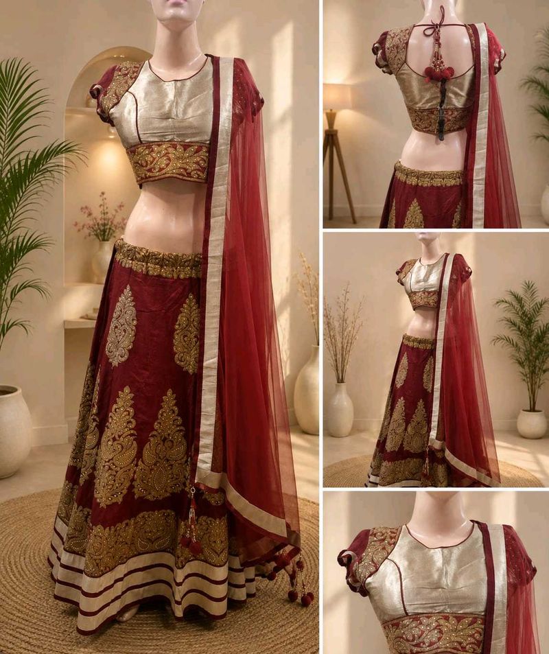Beautiful Maroon &amp; Gold Lehenga Choli Set