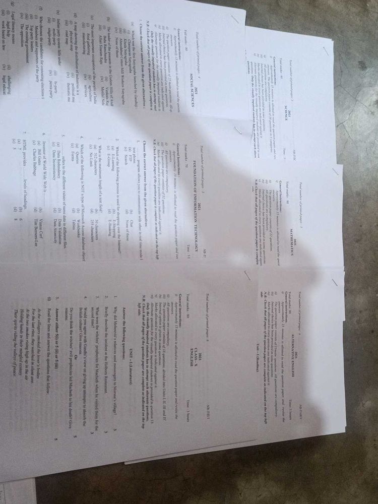 Exam Paper for class 10