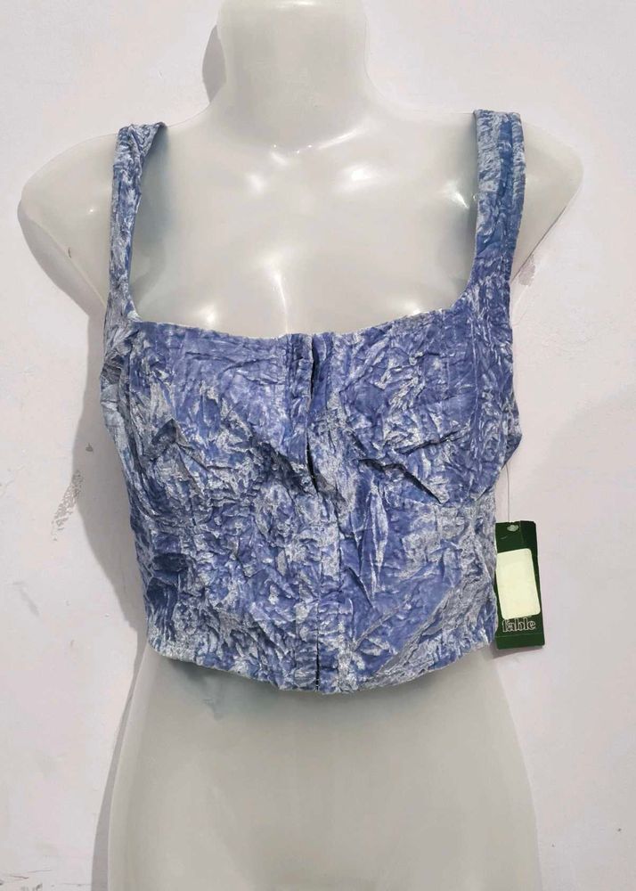 Wild Fable Blue Crushed Velvet Crop Top