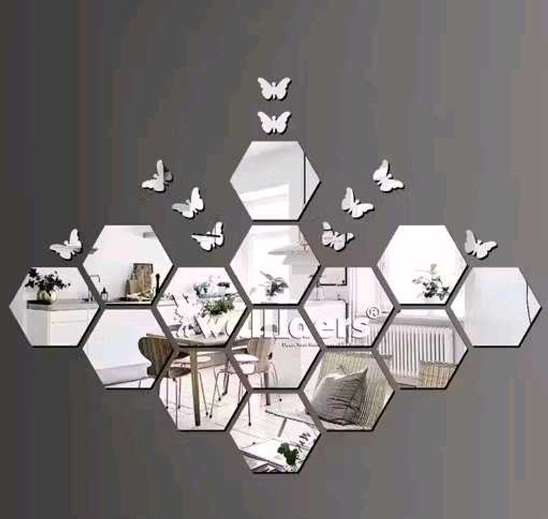 Wall Sticker's Hexagon 14 Silver mirror sticker