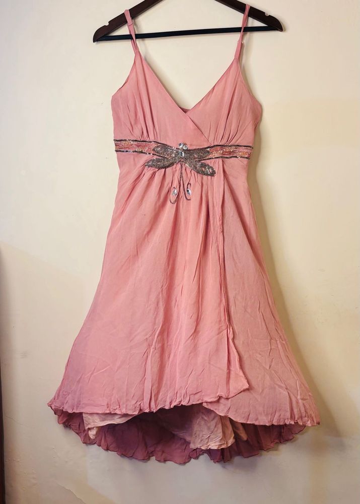 Pink Dress with Dragonfly Detail