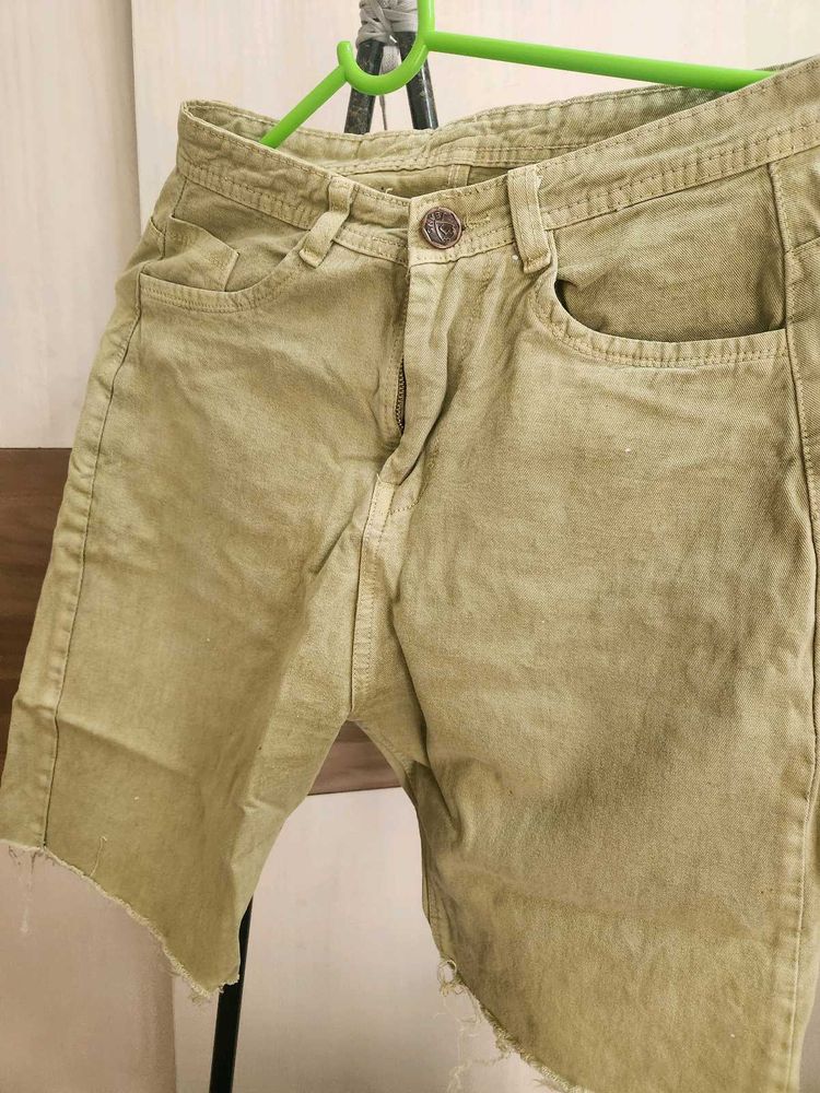 Khaki Denim Cutoff Shorts