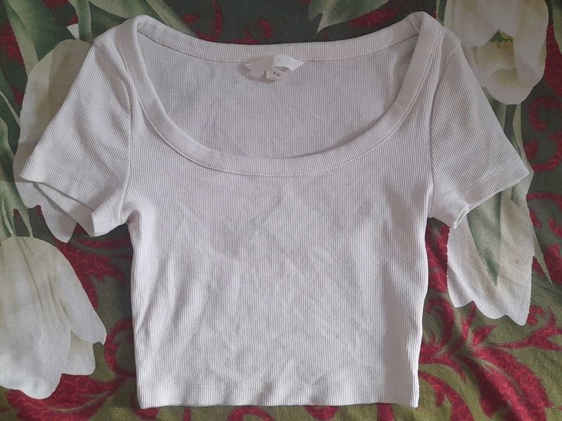 White Ribbed H&amp;M Crop Top