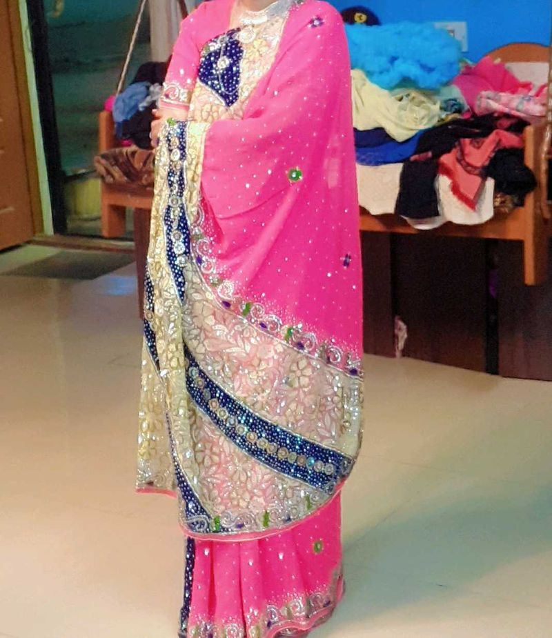 Pink Embellished Saree