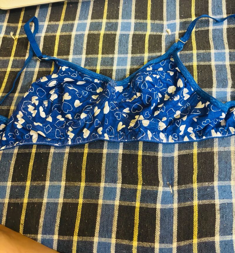Blue Heart Print Bra