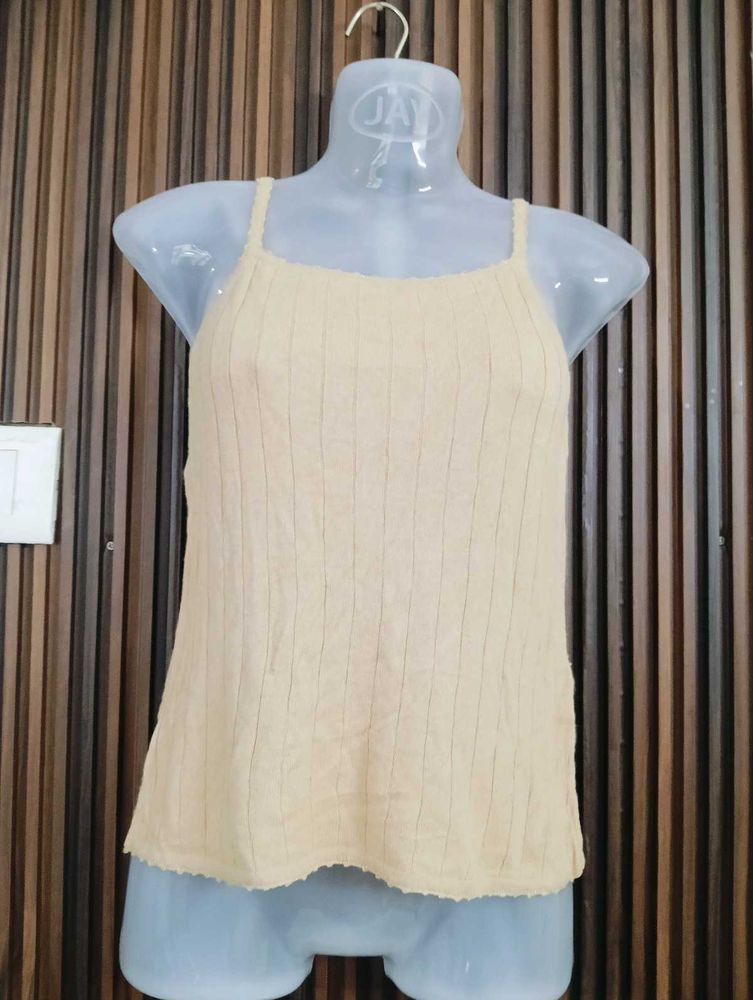 Women's Cream Ribbed Spaghetti Strap Tank Top