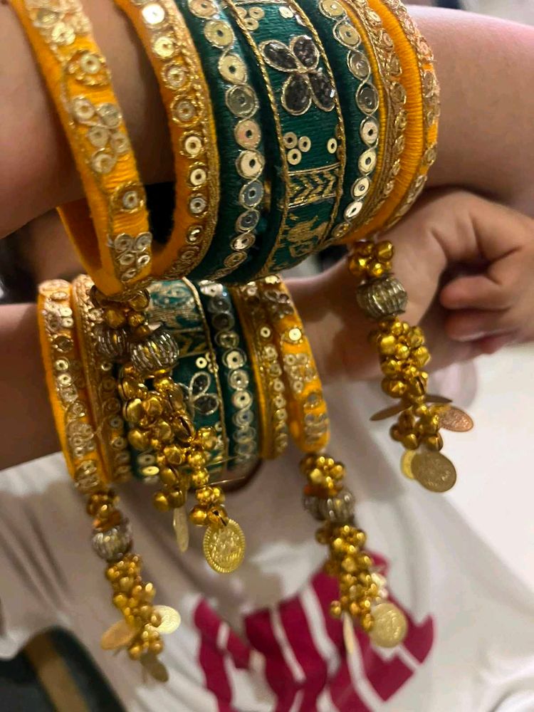 Embellished Silk Bangles with Charms