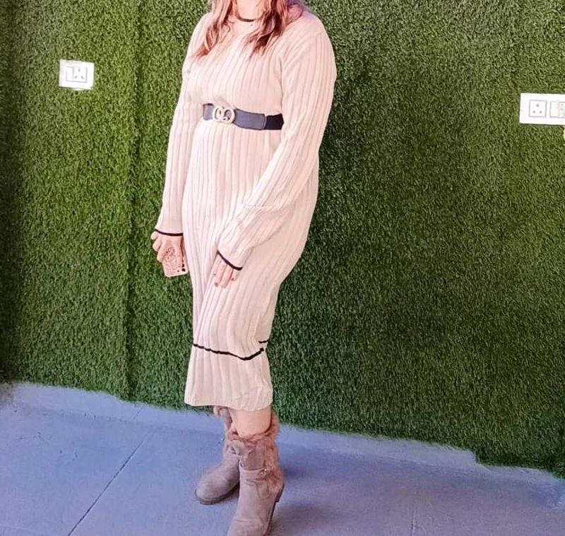 Cozy Ribbed Knit Midi Dress