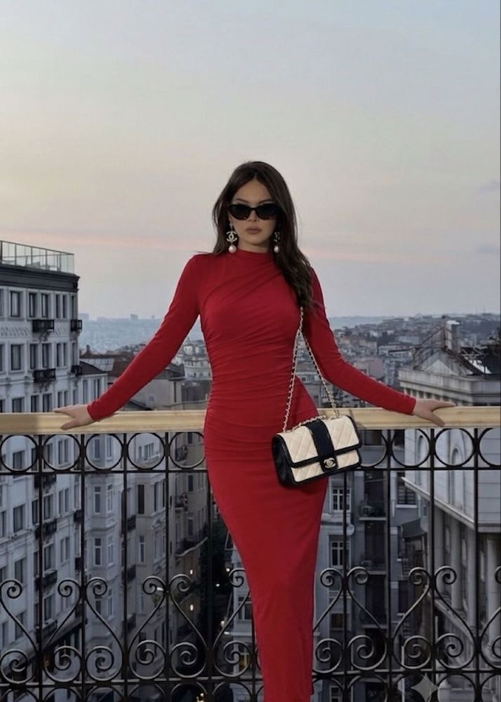 Elegant Red Ruched Maxi Dress