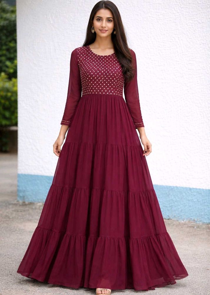 Maroon Gown For Girls