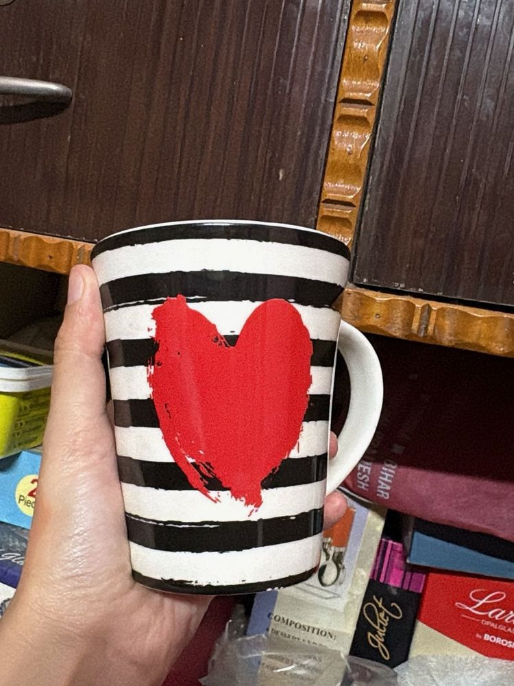 Chic Black &amp; White Striped Mug with Red Heart