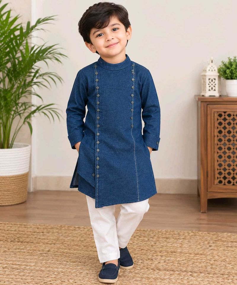 Boys' Blue Denim Kurta Set