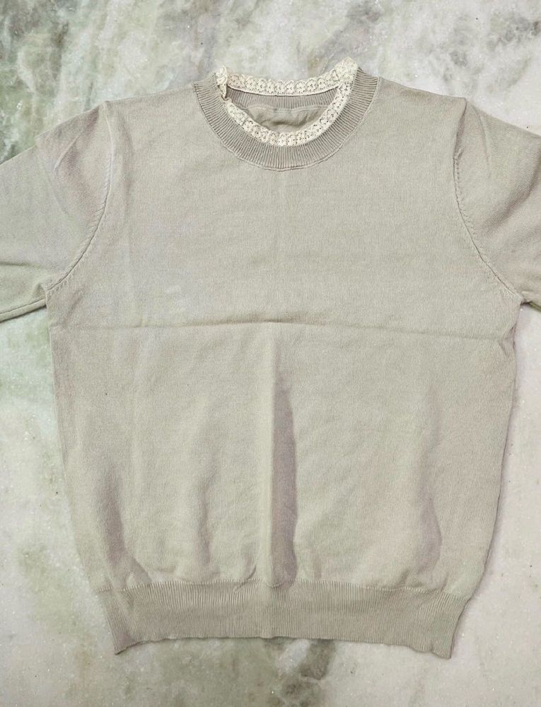 Cream Lace Neckline Sweater
