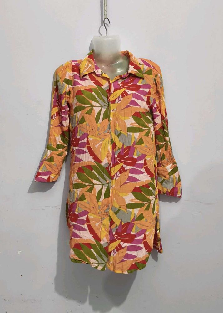 Vibrant Tropical Print Tunic Top