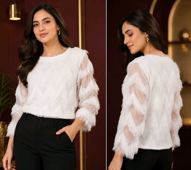White Fringed Top