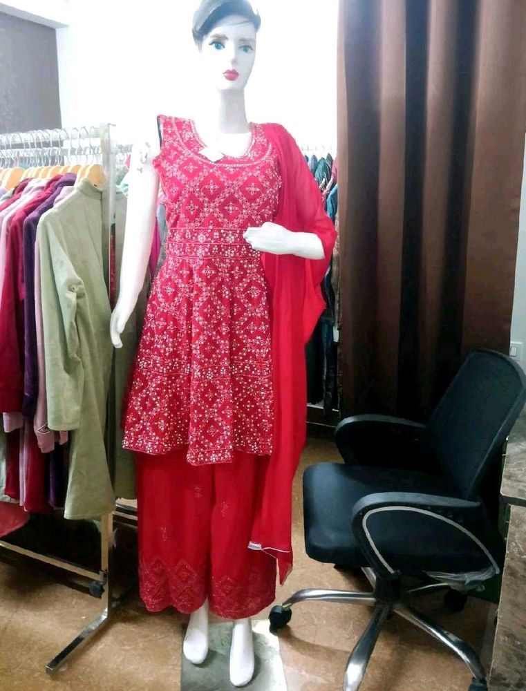 Red Printed Kurta Set with Palazzo
