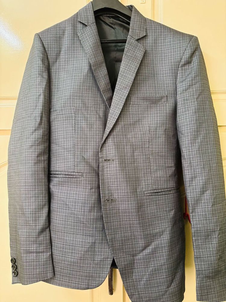 Gray Checked Suit Blazer
