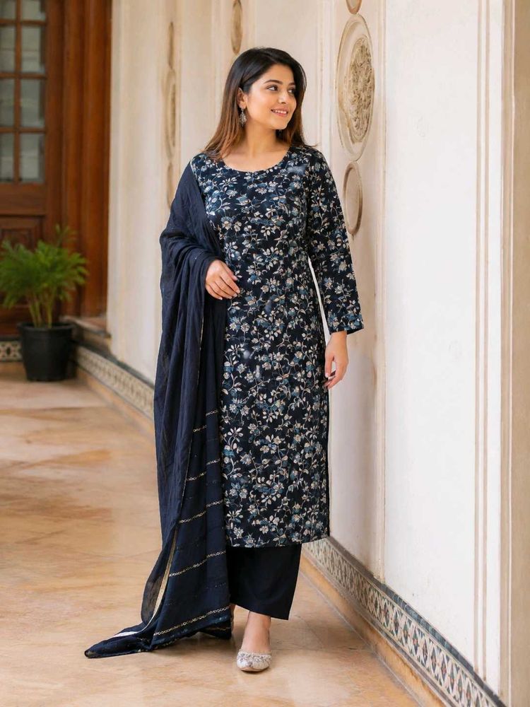 Floral Print Salwar Kameez With Dupatta