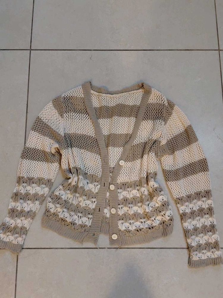 Striped Open Knit Cardigan