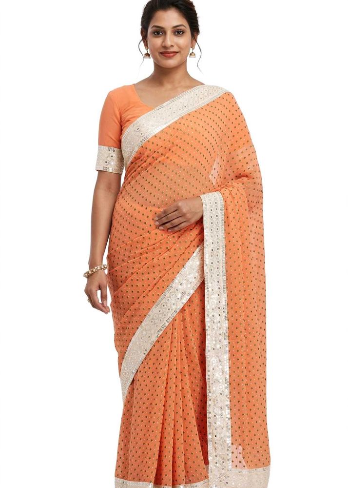 Elegant Orange Saree with Embellished Border