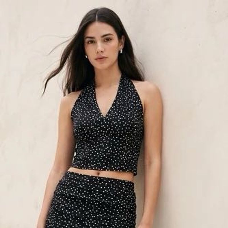 Chic Polka Dot Halter Neck Crop Top