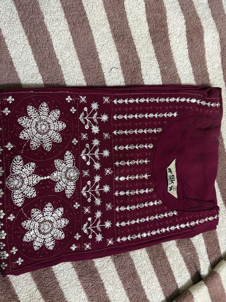 Embroidered Maroon Kurta
