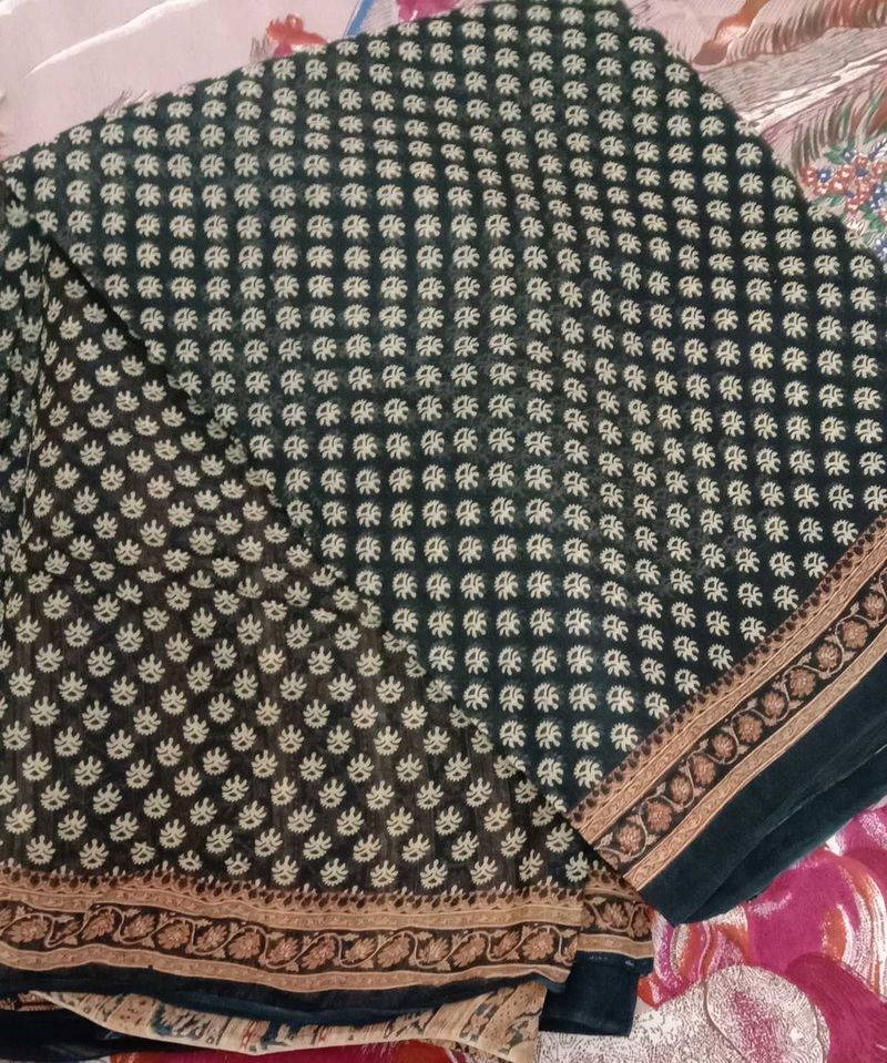 Elegant Black bagru Print Saree