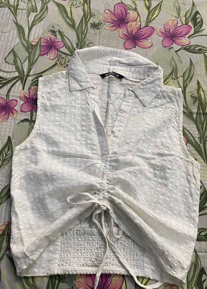White Ruched Crop Top