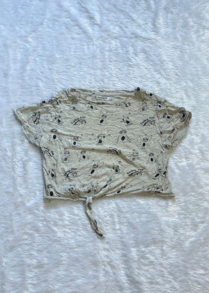 Cute Graphic Print Tie-Front T-Shirt