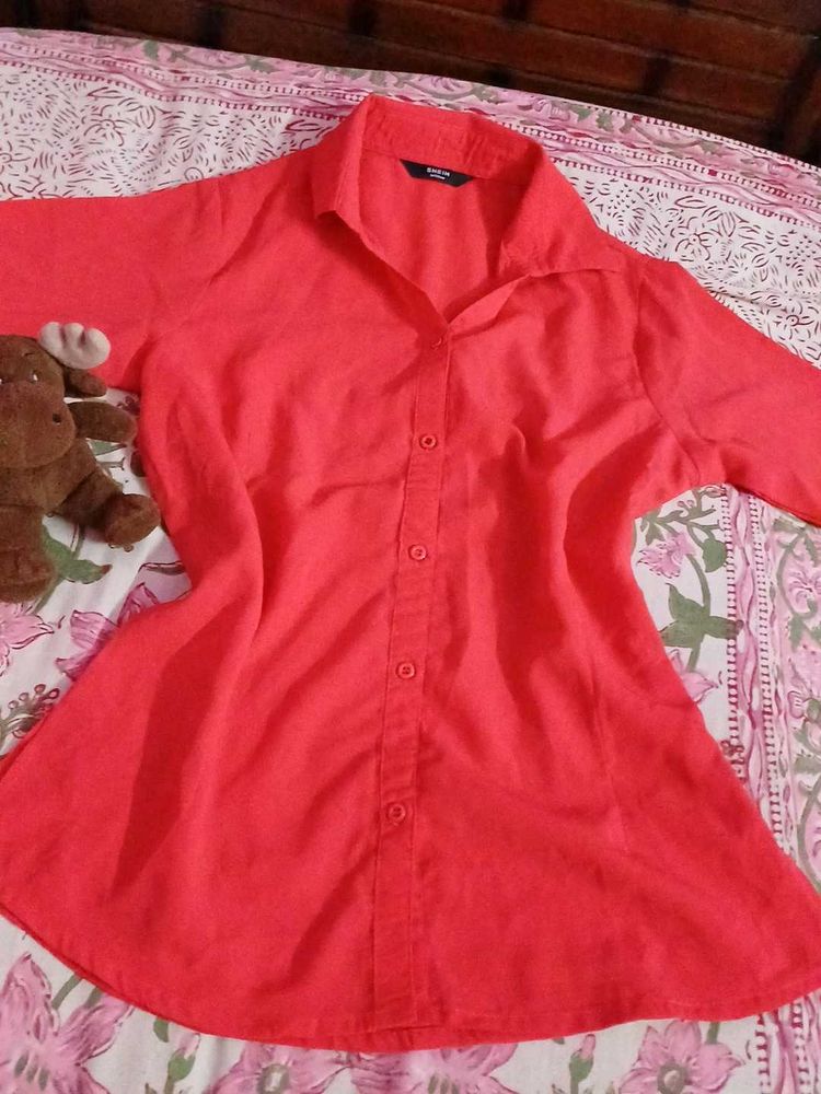 Coral Button-Down Long Sleeve Top