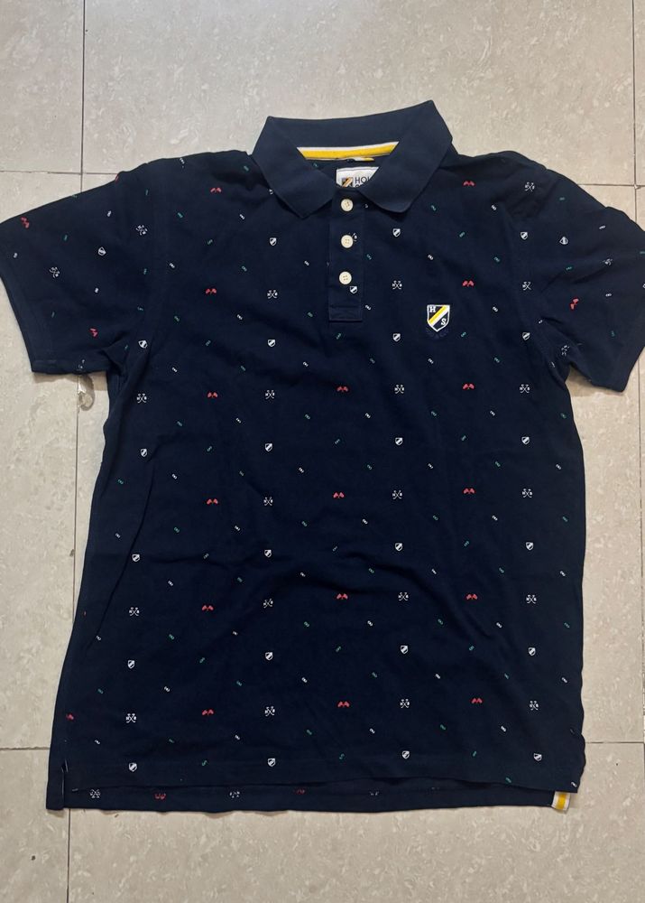 Men's Navy Polo Shirt with Anchor Print