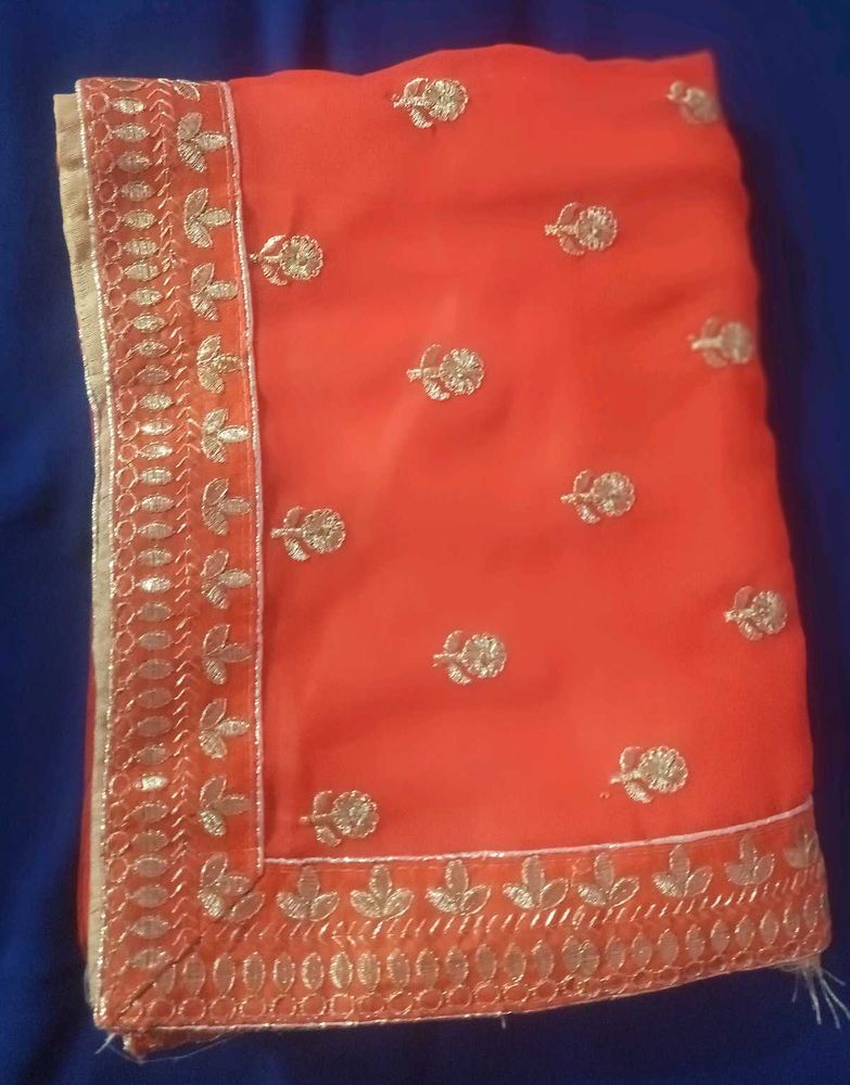 Orange Embroidered Saree